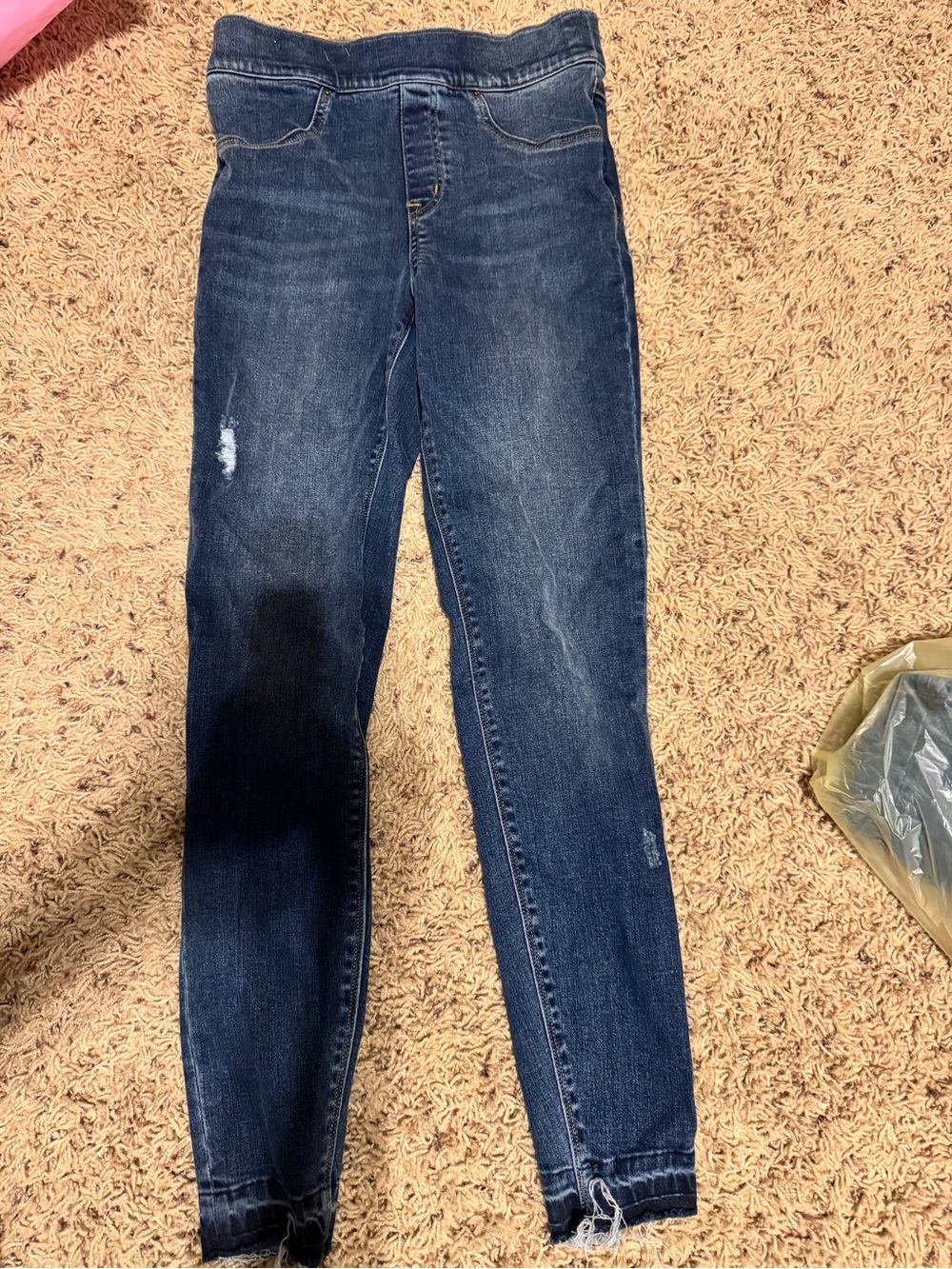 SPANX Dark Blue Stretch Jeggings with Light Distressing